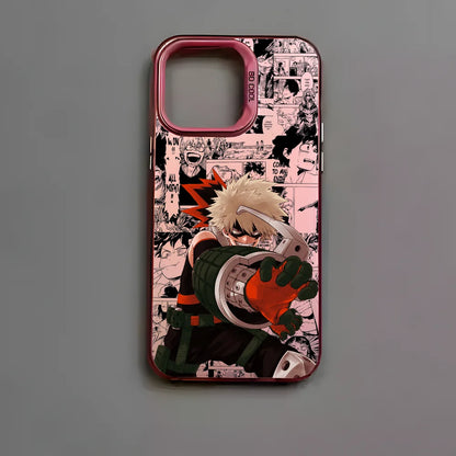 Katsuki Bakugo Anime Phone Case for iPhone 16 15 14 13 12 11 Pro Max - Black Matte Multicolor Laser Metallic Aurora Cover