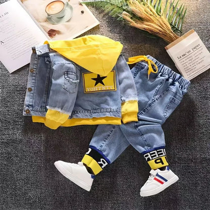 2025 Autumn Winter Boys Jean Set Jacket New Cowboy Jeans Suit Jacket Handsome Children Clothing