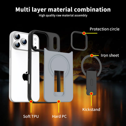 Phone case with labeled components on a dark background