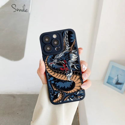 Fashion Chinese Vintage Dragon Phone Case For iPhone 13 12 11 14 Pro Max 14 Plus 7 8 Plus SE2020 XS XR X Soft Silicon Back Cover