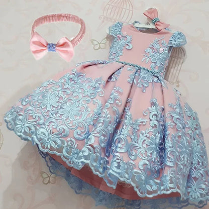 Vintage Embroidery Luxury Party Dresses Girls Floral Elegant Princess Dress Birthday Pageant Formal Gown  Kids Ceremony Costumes