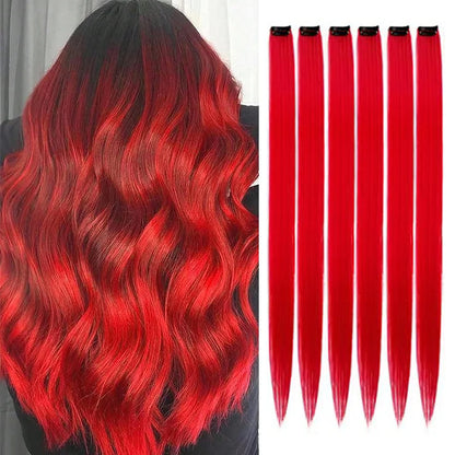 Clip in Hair Extensions 6pcs/pack Colored Party Highlights 22 inches Multi-colors Straight Hair Synthetic Hairpieces Purple Pink