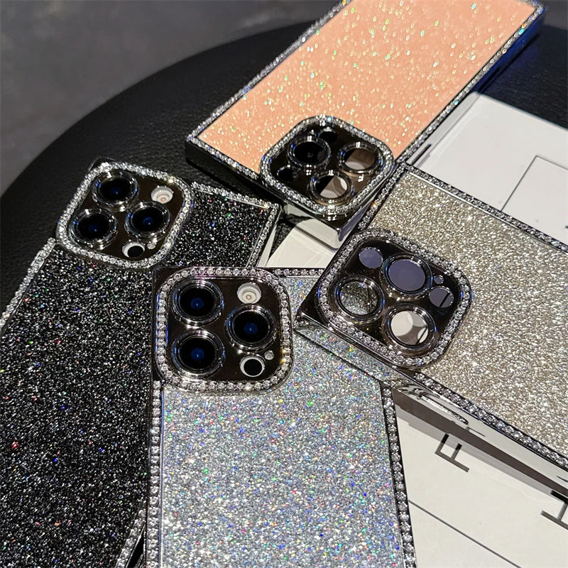 Luxury Diamond Sequin Bling Glitter Case For iPhone 16 15 14 13 Pro Max Electroplated Soft Silicone Shockproof Bumper Cover