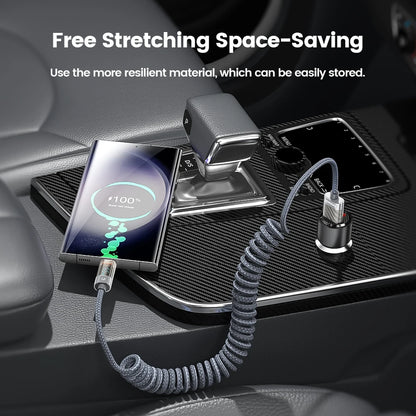 Toocki 6A USB Cable To USB C Spring Fast Phone Charger For Huawei PD100W Transparent Digital Display Type C Cable For Laptop LG