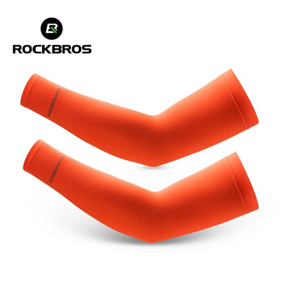Two orange arm sleeves on a white background with RockBros logo.