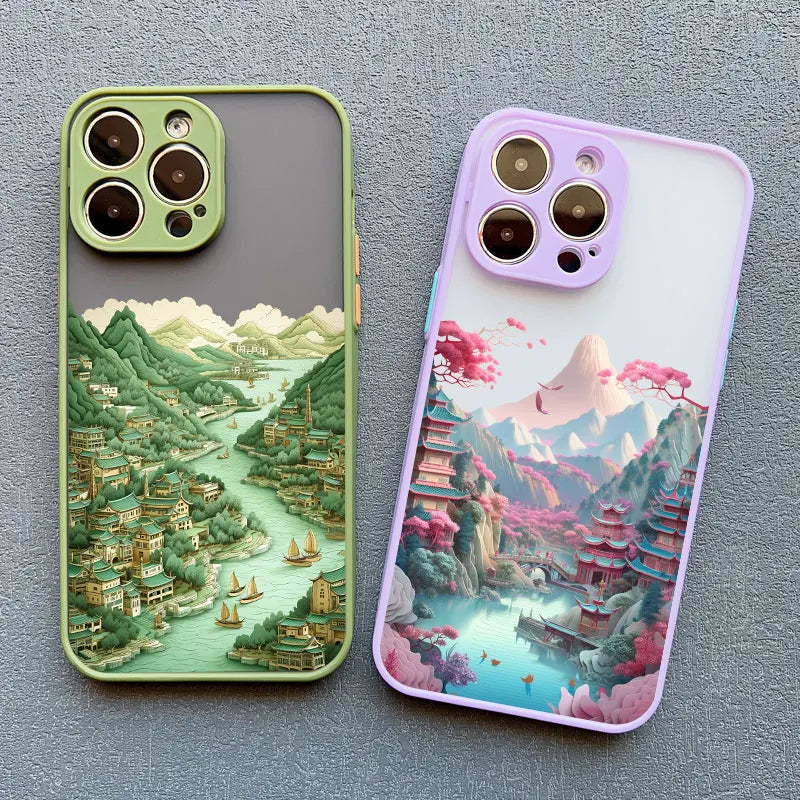 Phone Case For iPhone 15 11 14 Pro Max 13 12 Pro Max 14 7 8 Plus X XR XS Fashion Magnificent Mountains And Rivers Scenery Cover