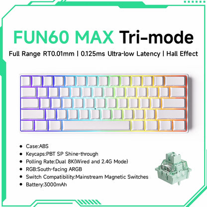 AKKO white 60 percent compact RGB keyboard Akko MonsGeek FUN60 magnetic switch keyboard with PBT keycaps