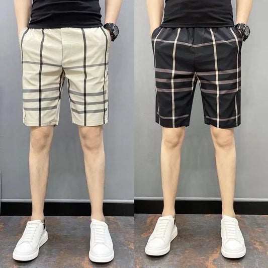 Wear Plaid Shorts Outside  Summer Men's Quarter Pants Thin Casual Men's Quarter Short Korean Trend Versatile Beach Pants