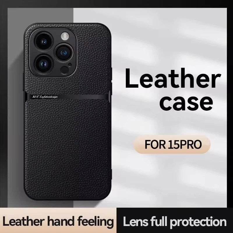 Magnetic Leather Phone Case For iPhone 16 13 12 11 Pro Max Matte Cases For iPhone 15 14 Pro Max 16 Plus Lens Protector Cover