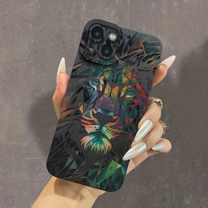 Colorful Lion Pattern Phone Case For iPhone 16 15 Cases iPhone 14 13 12 11 Pro Max XS X XR 7 8 14 Plus Shockproof Silicone Cover