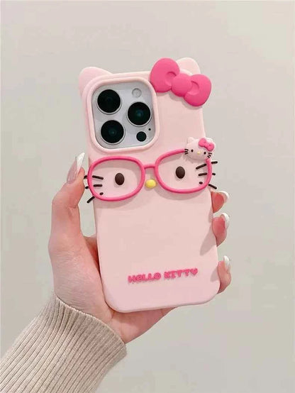 3D Glasses Cat Silicone Phone Case For iPhone 17 Pro Max 16 15 Plus 14 13 Mini 12 11 4 4S 5 5S 7 8 SE