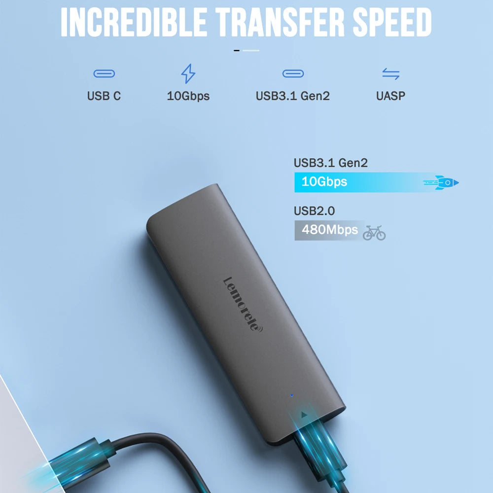 Carcasa Lemorele SSD M.2 NVMe USB 3,1 10Gbps PCIe M.2 SSD carcasa externa para disco duro externo M/B + M Key M.2 SSD