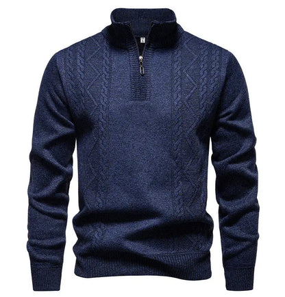 Winter Fleece-Lined Stand Collar Half-Zip Pullover Knitted Sweater for Men,Multi-Color Versatile Casual  Men's Knit Sweater