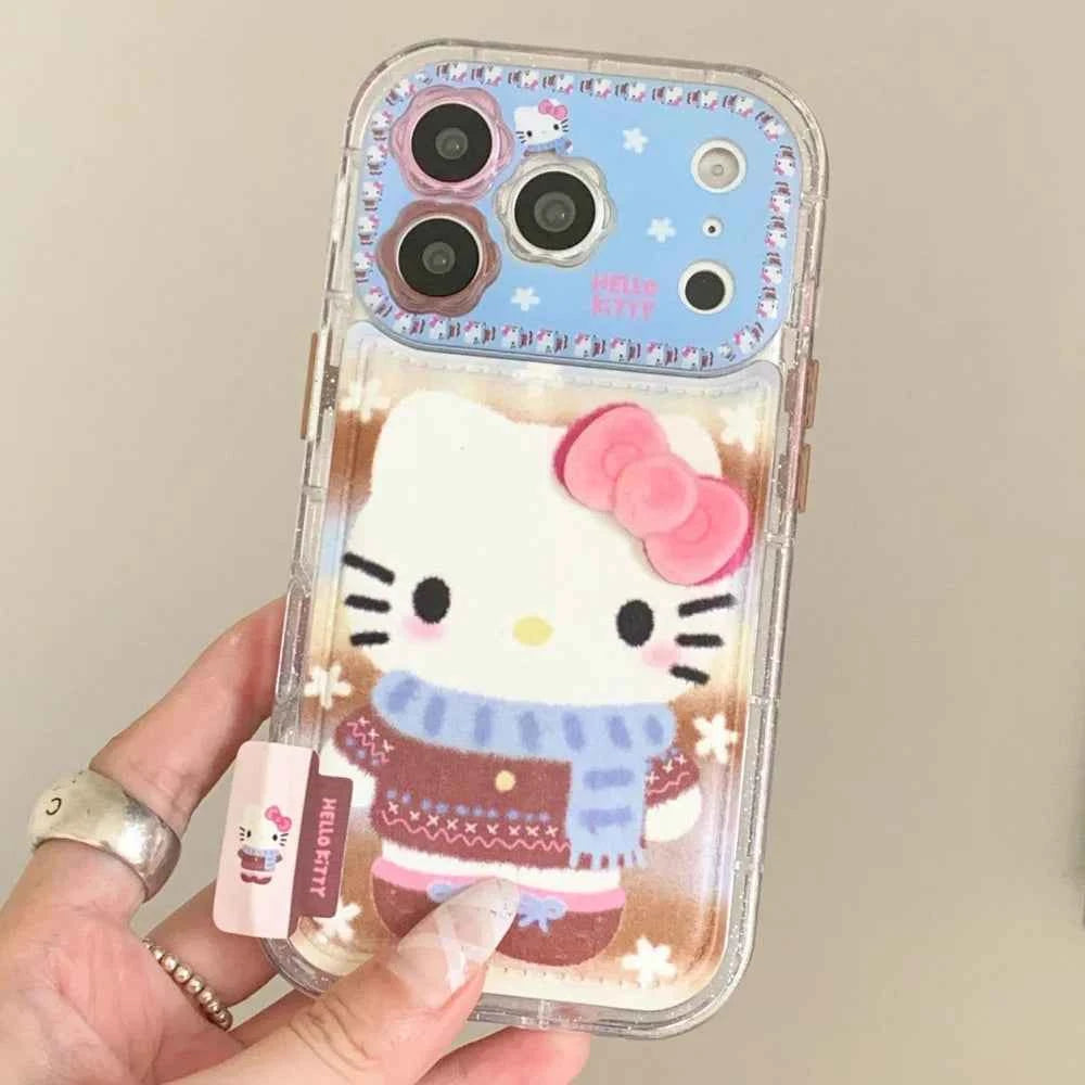 Luxury Cute Flower Lens Leather Scarf KT Case Phone Case For iPhone 17 Pro Max 16 Pro Max 15 Pro 14 Pro Max 13 Shockproof Cover