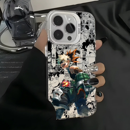 Katsuki Bakugo Anime Phone Case for iPhone 16 15 14 13 12 11 Pro Max - Black Matte Multicolor Laser Metallic Aurora Cover
