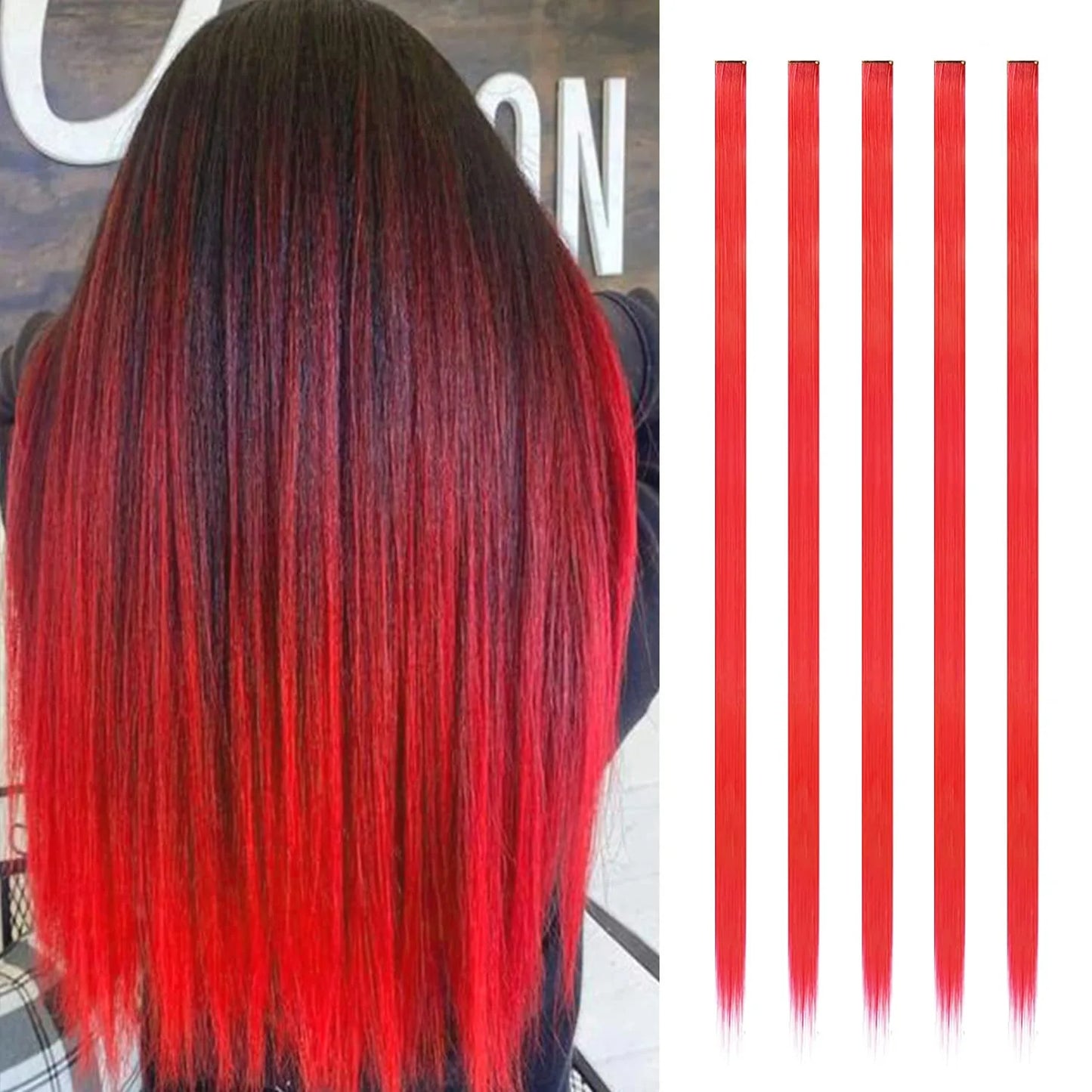 Synthetic 5PCS Colorful Hair Extensions Party Highlights Colorful Clip in Hair Extensions Straight Hairpieces for Women Girls
