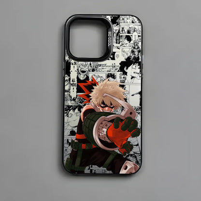 Katsuki Bakugo Anime Phone Case for iPhone 16 15 14 13 12 11 Pro Max - Black Matte Multicolor Laser Metallic Aurora Cover
