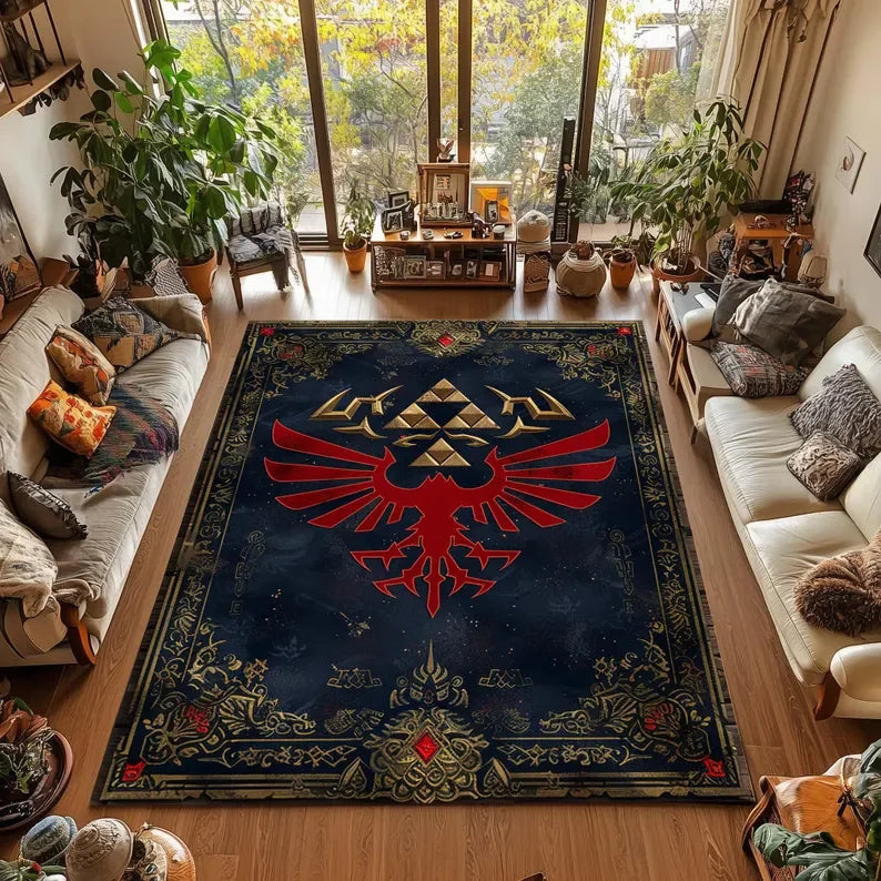 Castle Rug Graffiti-Triforce Gamer Room Decor Gaming Rug for HHyrule Lovers Mystical Eclectic Gamer Christmas Gift