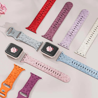 Silicone Strap for Apple watch band 40mm 44mm 45mm 41mm 49mm 38mm 42mm Floral Engraved bracelet iWatch Series 9 8 7 6 SE ultra 2