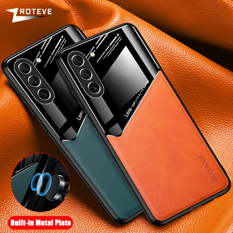 S24 Ultra Case Zroteve PU Leather Car Magnetic Hard PC Cover For Samsung Galaxy S24 Plus S23 FE S22 S21 S 24 23 22 Phone Cases