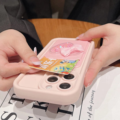 Lovely 3D Love Heart Card Bag Holder Phone Case For iPhone 15 14 13 12 11 16 Pro Max XR XS 7 8 Plus Shockproof Candy Soft Cover