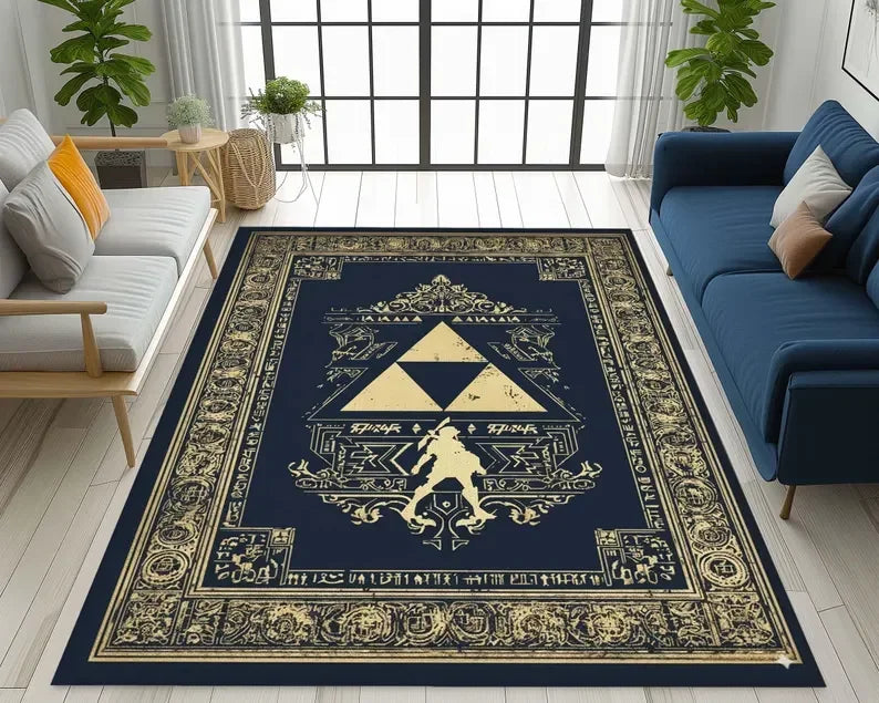 Castle Rug Graffiti-Triforce Gamer Room Decor Gaming Rug for HHyrule Lovers Mystical Eclectic Gamer Christmas Gift
