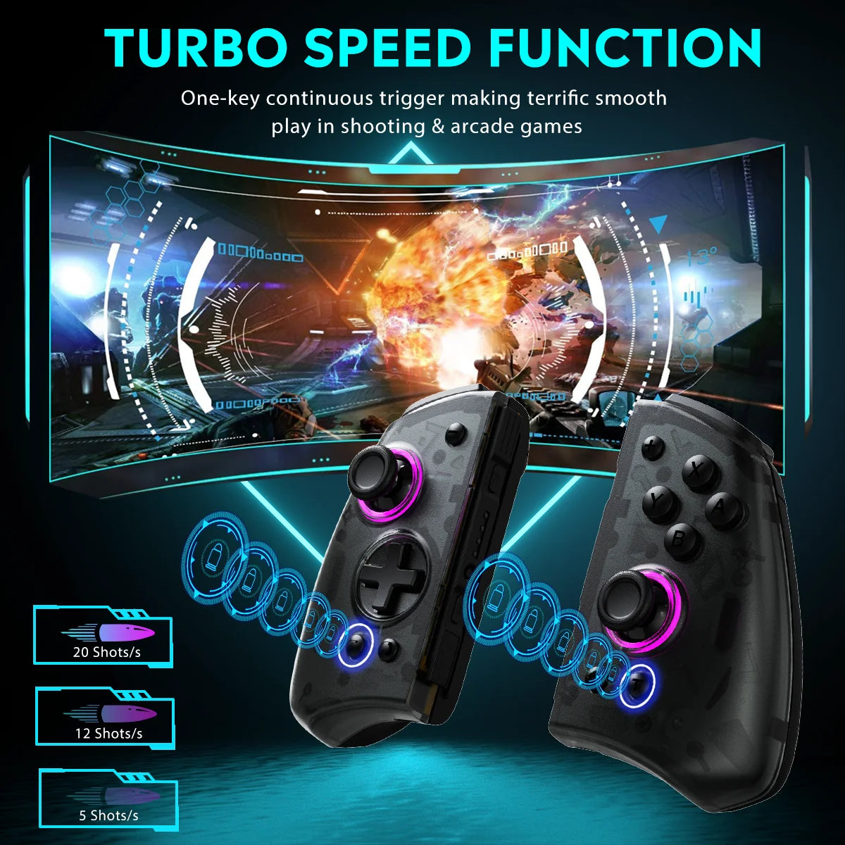 QRD Stellar T5 Wireless Joypad for Nentindo Switch/Lite/Oled Hall Effect Joystick 8 Colors LED Light Programmable turbo & Macro