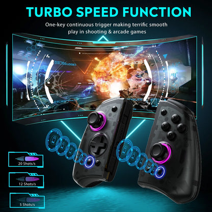 QRD Stellar T5 Wireless Joypad for Nentindo Switch/Lite/Oled Hall Effect Joystick 8 Colors LED Light Programmable turbo & Macro
