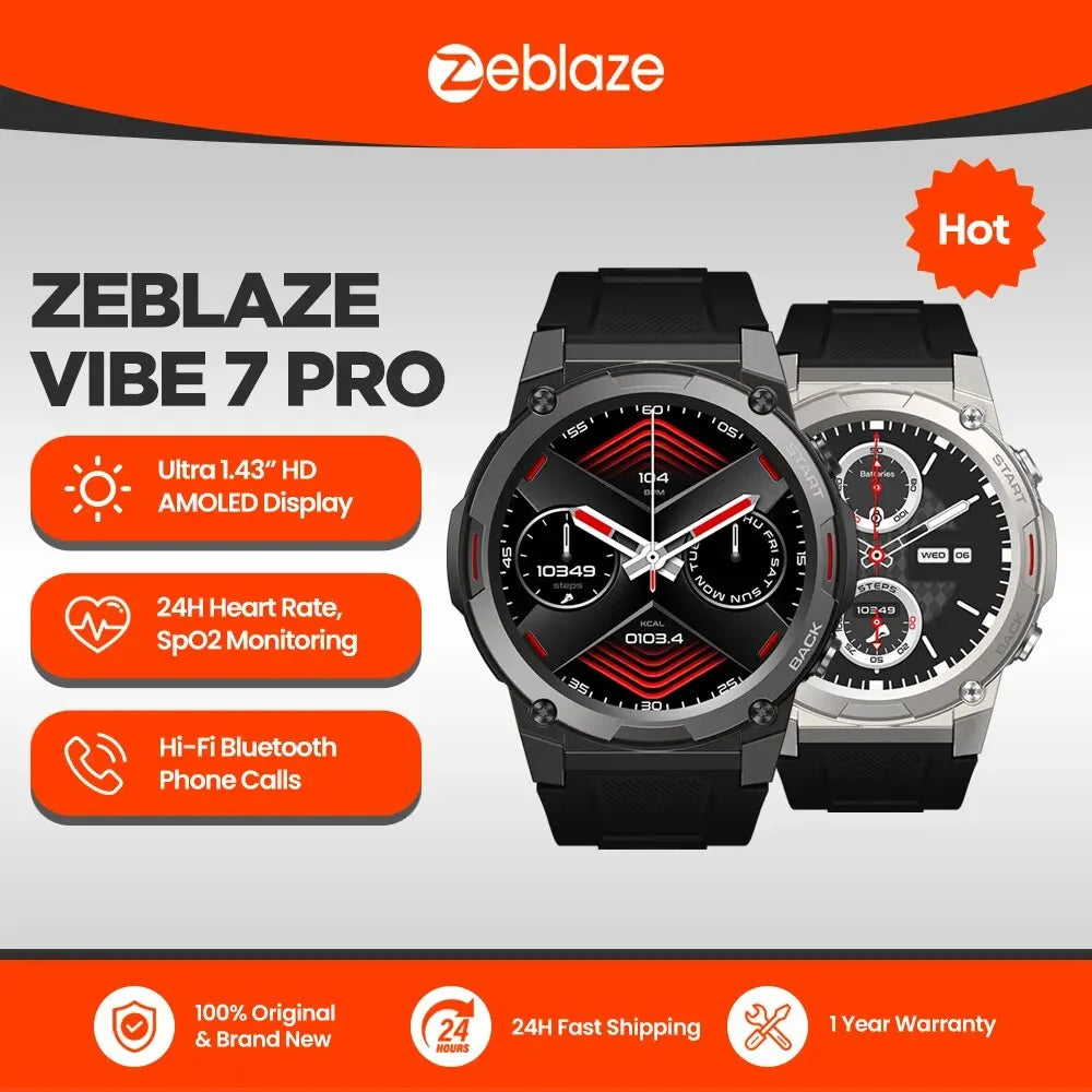 Zeblaze VIBE 7 PRO Voice Calling Smart Watch 1.43 Inch AMOLED Display Hi Fi Phone Calls Toughness Sports Smartwatch for Men