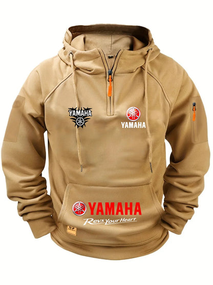 2026 Yamaha Autumn/Winter Retro Heavyweight Men’s Fleece Hooded Sweatshirt – Long-Sleeved Motorcycle Casual Jacket