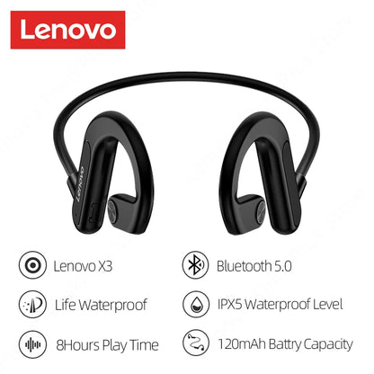 Lenovo-auriculares de conducción ósea X3 Pro, inalámbricos por Bluetooth, Hifi, con gancho para la oreja y micrófono, resistentes al agua