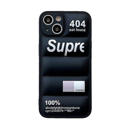 Black phone case with 'Supreme' and '404 not found' text on a white background