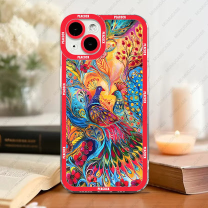 Case For iPhone 16 15 14 13 Pro Max 12 Mini 11 XS X XR SE 7 8 Plus Soft Cover Peacock Pattern