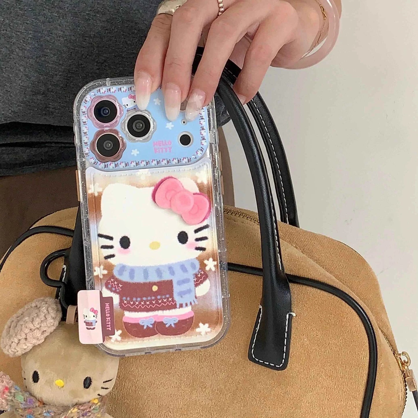 Luxury Cute Flower Lens Leather Scarf KT Case Phone Case For iPhone 17 Pro Max 16 Pro Max 15 Pro 14 Pro Max 13 Shockproof Cover