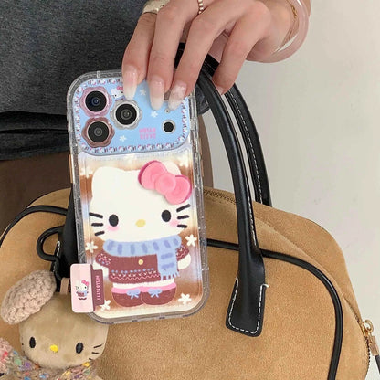 Luxury Cute Flower Lens Leather Scarf KT Case Phone Case For iPhone 17 Pro Max 16 Pro Max 15 Pro 14 Pro Max 13 Shockproof Cover