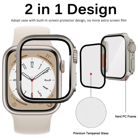 PC Firm Cover for Apple Watch Case 45mm 41mm 44mm 40mm 42mm 38mm Glass Appearance Upgrade ultra iWatch Series 9 8 7 SE SE2 6 5 4