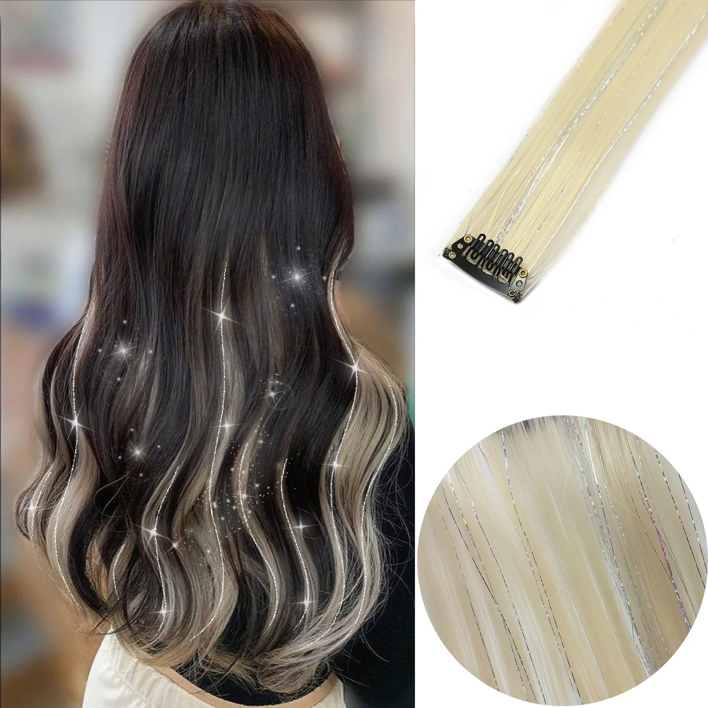 Clip in Hair Extensions 6pcs/pack Colored Party Highlights 22 inches Multi-colors Straight Hair Synthetic Hairpieces Purple Pink