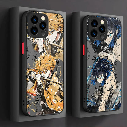 Cartoon Demon Slayer Phone Case For iPhone 16 15 14 13 12 11 Pro Max X XR XS 7 8 Plus SE 2020 Matte Hard Shockproof Back Cover