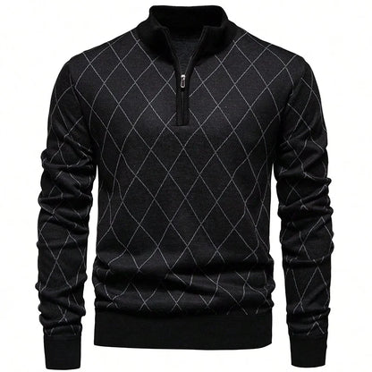 New Fashion Mens Knit Sweater American Half Zip Fleeced Knitwear Men's Stand Collar Casual Sweaters Pullovers