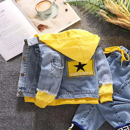 2025 Autumn Winter Boys Jean Set Jacket New Cowboy Jeans Suit Jacket Handsome Children Clothing