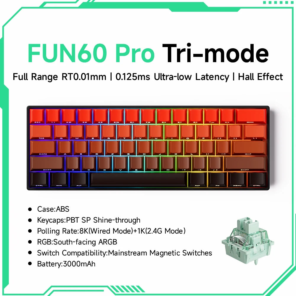 Akko MonsGeek FUN60 magnetic switch keyboard compact 60 percent tri mode RGB mechanical keyboard with PBT keycaps