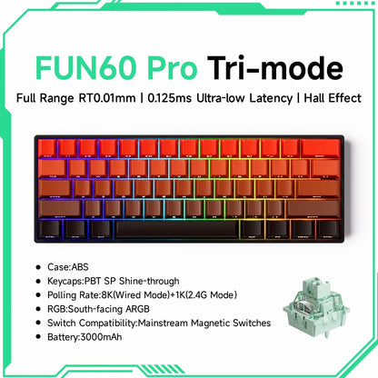Akko MonsGeek FUN60 magnetic switch keyboard compact 60 percent tri mode RGB mechanical keyboard with PBT keycaps