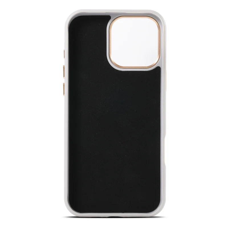 Black geometric patterned phone case on a white background