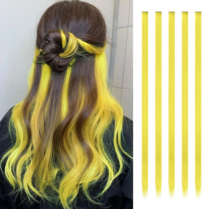Synthetic 5PCS Colorful Hair Extensions Party Highlights Colorful Clip in Hair Extensions Straight Hairpieces for Women Girls