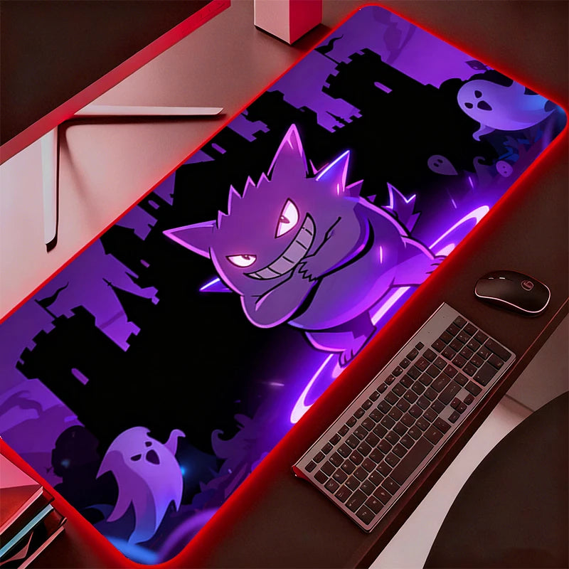 RGB Mouse Pad P-Pokemons Gengar Gamer Computer Mouse Mat Pc Backlight Mousepad Carpet Gaming Accessories Keyboard LED Desk Mat