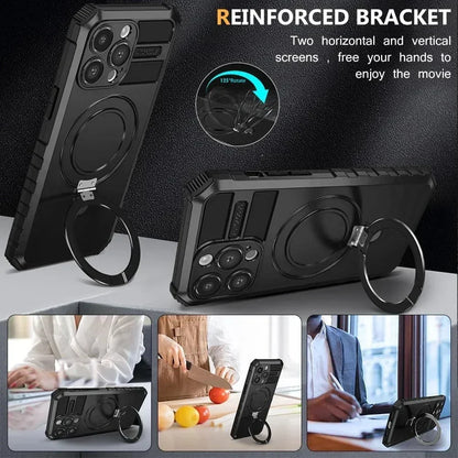 Magsafe Magnetic Kickstand Case For iPhone 16 15 Plus 14 Pro Max 13 12 11 Lens Protect Holder Stand Shockproof Armor Phone Cover