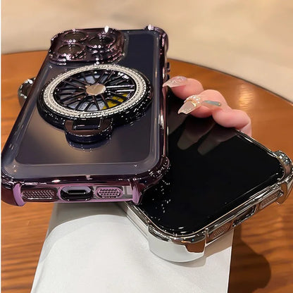 Luxury Plating  Airbag Shockproof Case For iPhone 16 Pro Max 11 12 13 14 15 Pro Max For Magsafe Rotating Gyro Stand Phone Cover