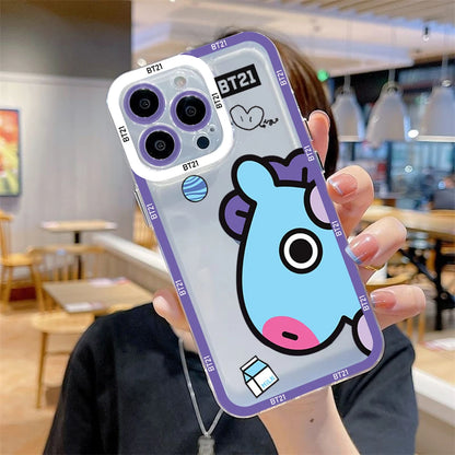 Cartoon Phone Case For-B-BT21s-iPhone 16 15 14 13 12 11 Mini Pro Max X XR XSMax 7 8 Plus SE20 Transparent Cover