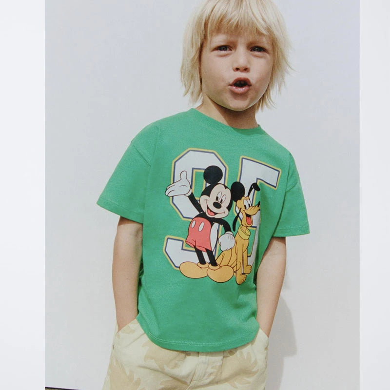 Mickey TShirt 2025 Summer Loose Casual Base Shirt Pure Cotton Tees New Design Round Neck Tops Toddler Cartoon Short Sleeve