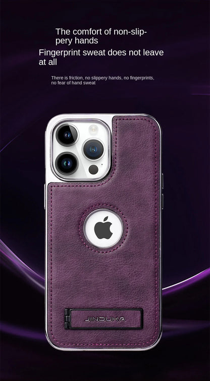 Invisible Fold Stand Phone Case with Electroplated Bezel for iPhone 16 15 14 Plus 13 12 11 Pro Max Ultra Thin PU Leather Cover
